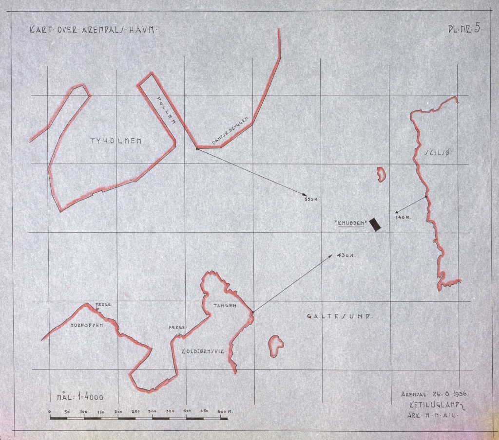 Kart over Arendal havn. Ketil Ugland. 26. mars 1936