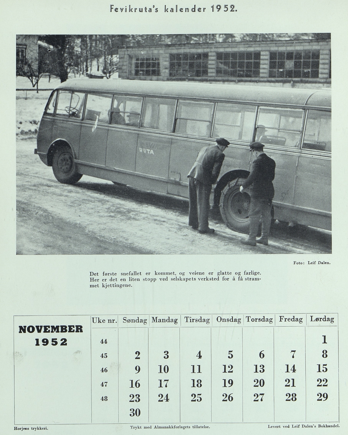 Fevikruta´s kalender 1952 Avtrykk