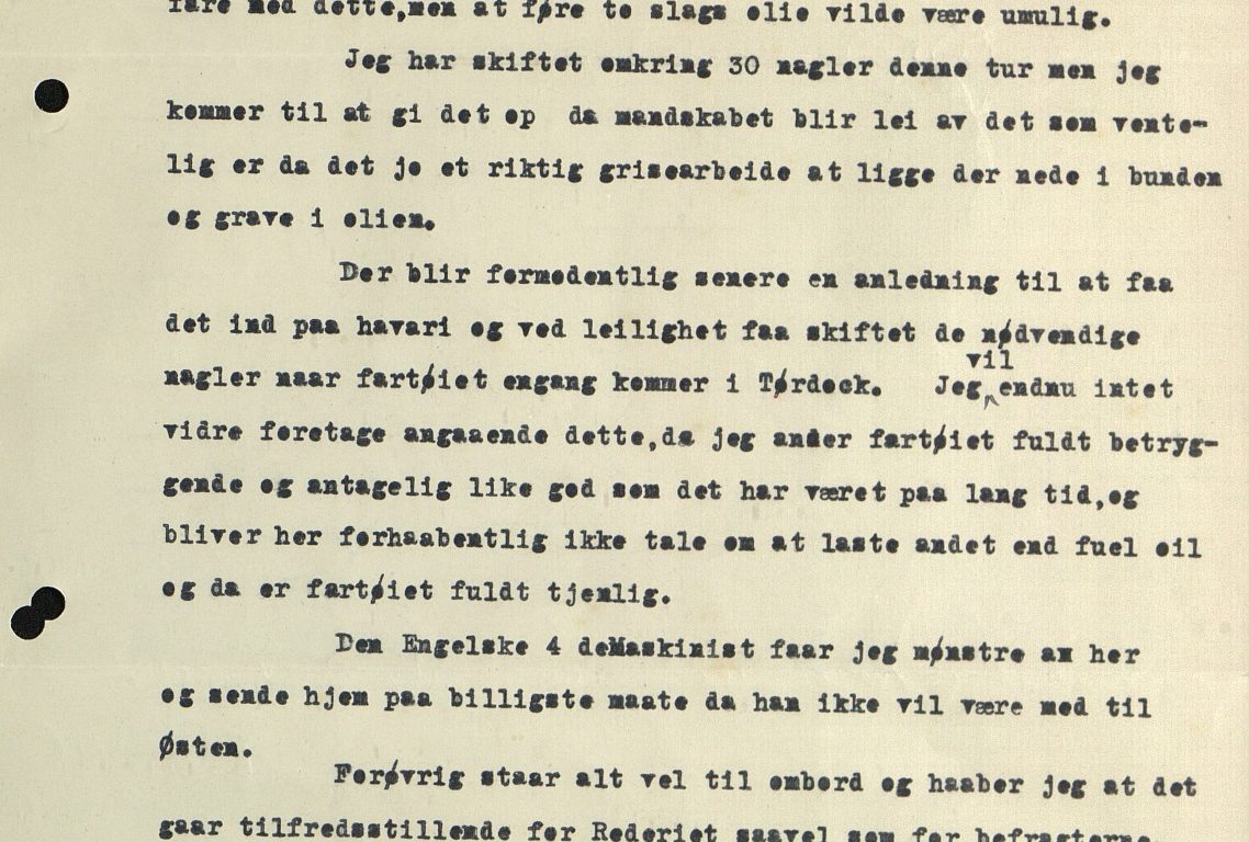 Brev fra kaptein Lindstøl til J. W. Prebensen 04.10.1927 Stillehavet s. 2