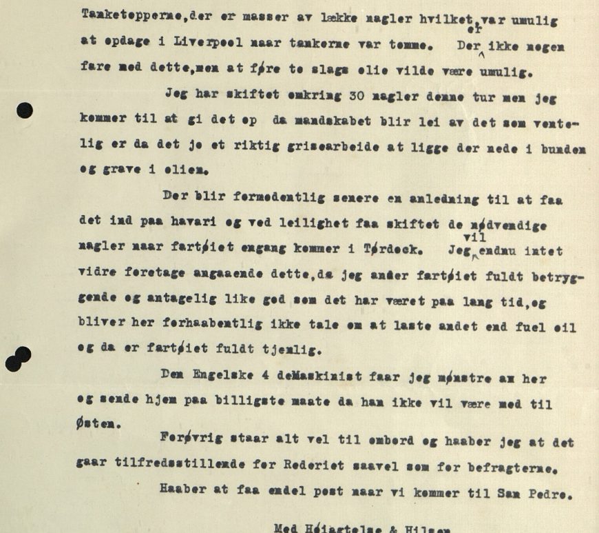 Brev fra kaptein Lindstøl til J. W. Prebensen 04.10.1927 Stillehavet s. 2
