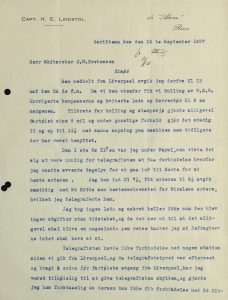 Brev fra kaptein Lindstøl til J. W. Prebensen 12.09.1927 Karibia s. 1