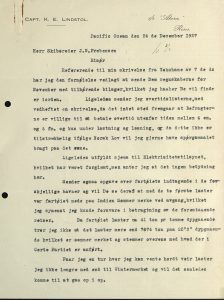 Brev fra kaptein Lindstøl til J. W. Prebensen 24.12.1927 Stillehavet s. 1