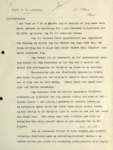 Brev fra kaptein Lindstøl til J. W. Prebensen 24.12.1927 Stillehavet s. 2