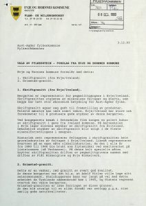 Høringsuttalelse om valg av fylkesstein for Aust-Agder fra Evje og Hornnes kommune 03.12.1993 s. 1