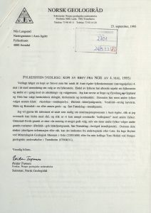 Brev til Aust-Agder fylkeskommune fra Norsk Geologiråd 23.09.1993