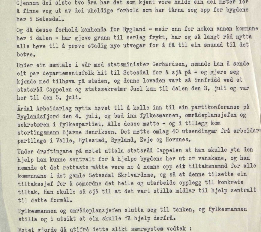 Brev til kommunene i Setesdal fra ordfører Osmund Faremo 06.07.1959 s. 1