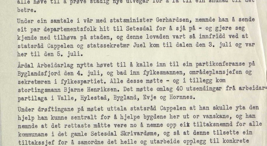 Brev til kommunene i Setesdal fra ordfører Osmund Faremo 06.07.1959 s. 1
