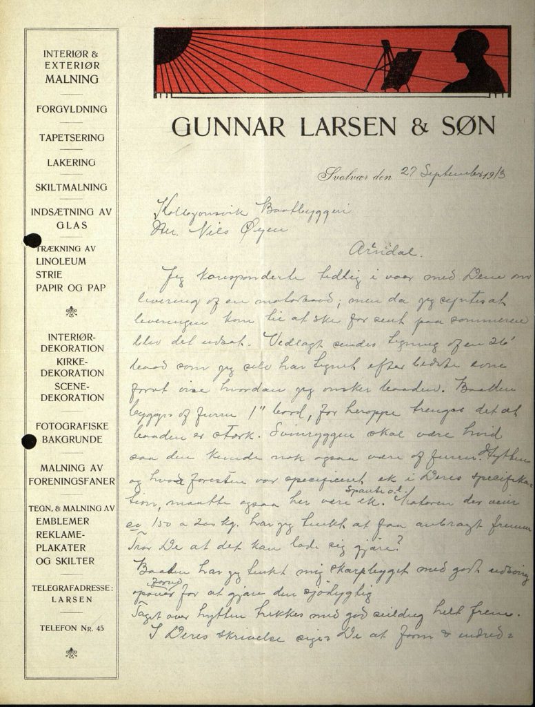 Brev fra Harald Larsen til Nils Øyen 27.09.1913 s. 1