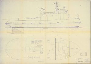 Tegning av slepebåt ved Holmens Verft 26.09.1956