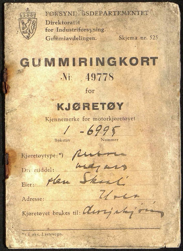 Gummiringkort for kjøretøy I-6995 28.09.1942