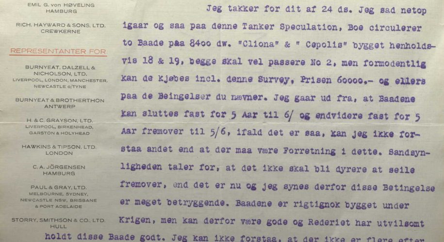 Brev fra Salve Bech til Jacob Prebensen Jr. 26.11.1926