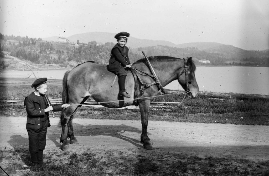 Bernt og Abraham Melaas med hesten på Egddalen rundt 1900. Fotograf: P.B. Melaas