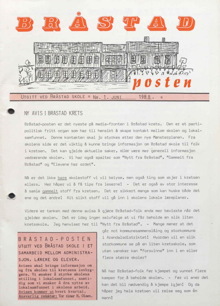 Bråstad posten nr 1. 1988 forside