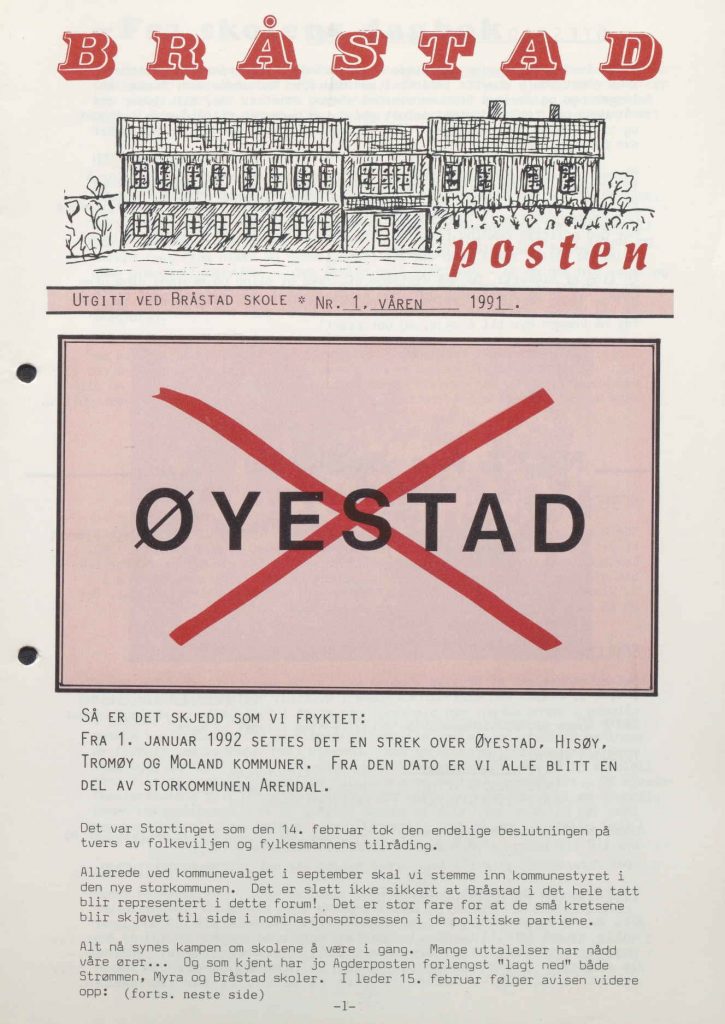 Bråstad posten nr 1. 1991 forside