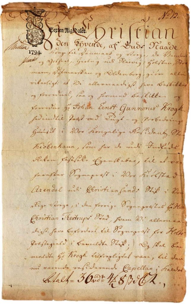 Kongelig innsettelsesbrev 14.02.1794 s. 1