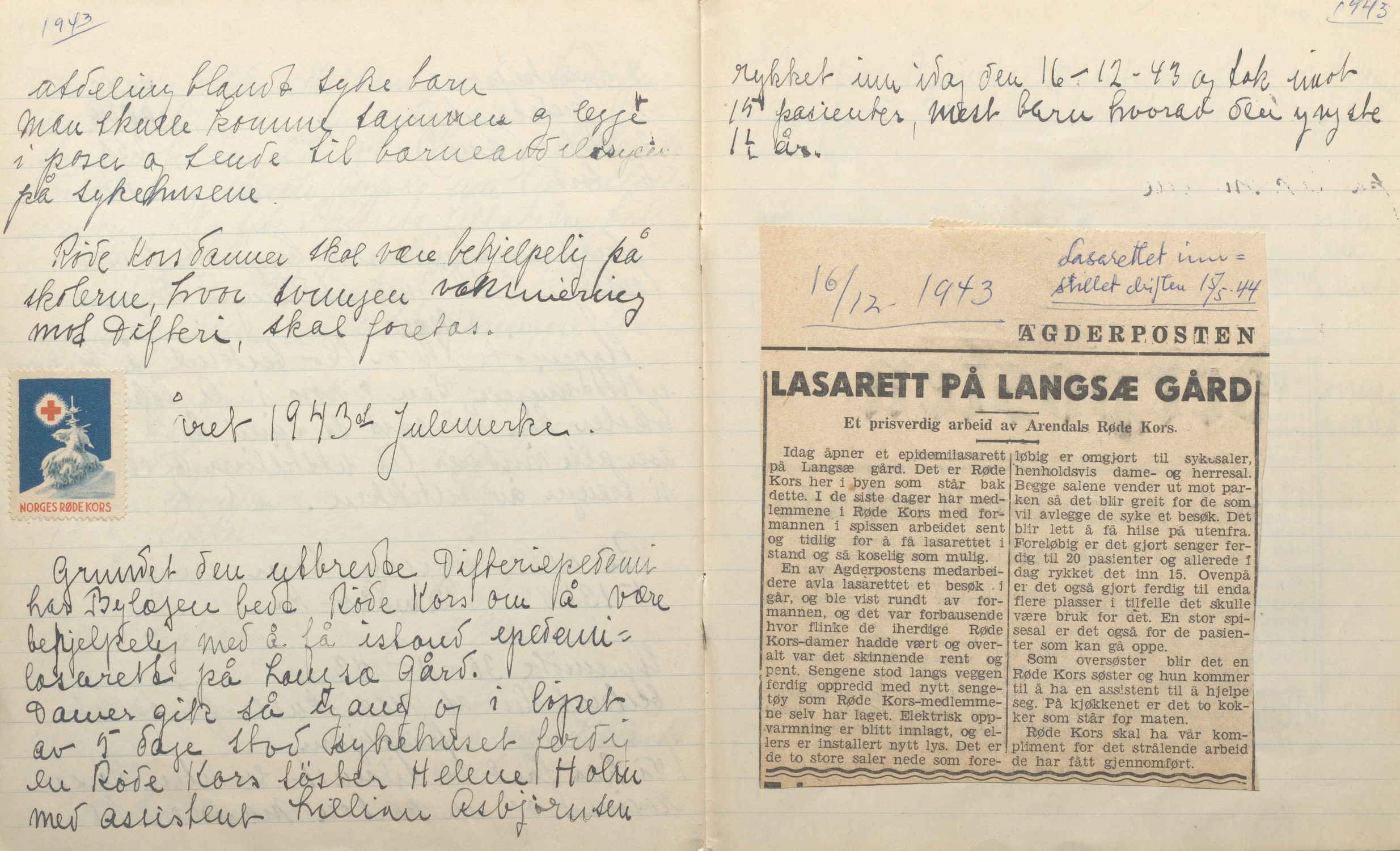 Møtebok Arendal Røde Kors juni 1943