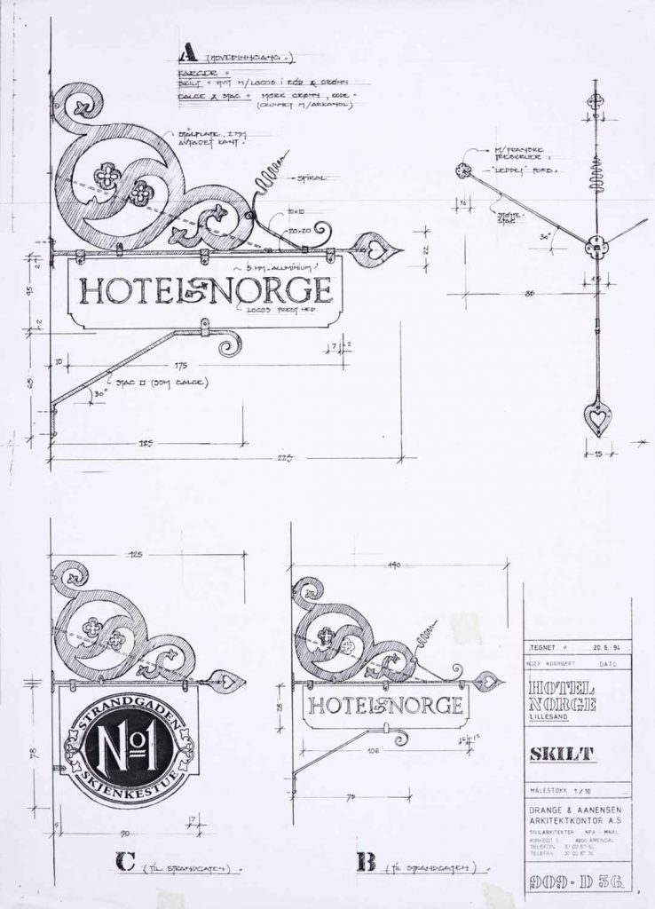 Hotel Norge Lillesand. Detaljtegning Drange & Aanensen 1994