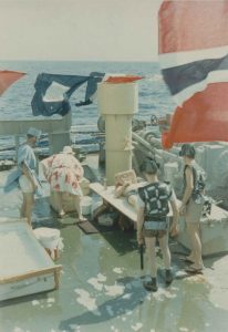 Klar for undersøkelser under linjedåp om bord i "Beatrice" 1968