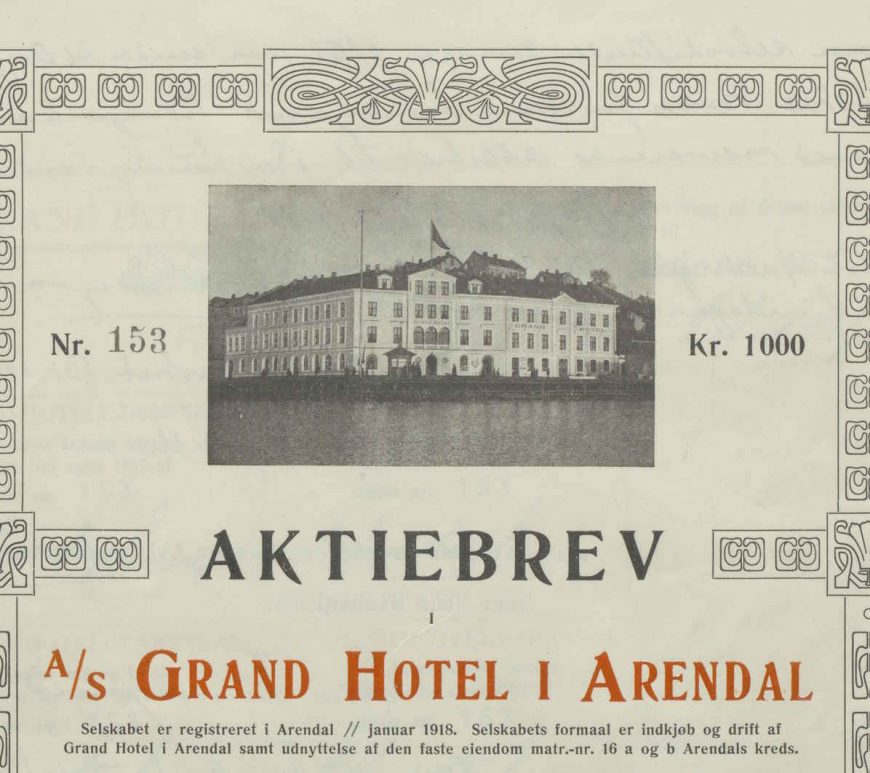 Aksjebrev Grand Hotel Anna Lindegaard utsnitt
