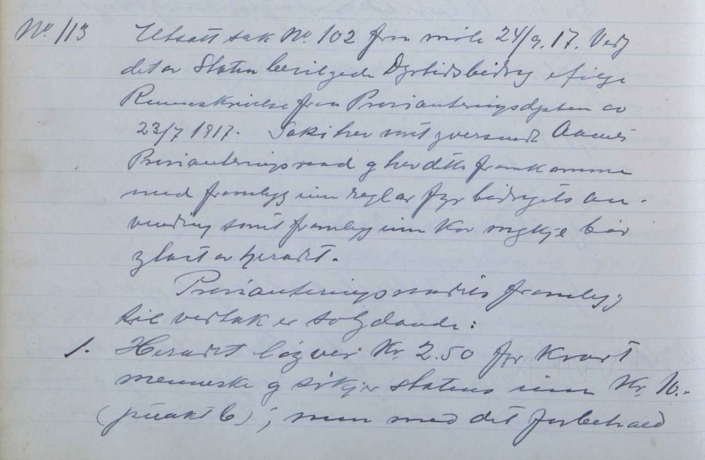 Behandling av sak om Statens dyrtidsbevilgning i Åmli formannskap 13.10.1917