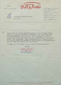 Brev fra Båt & Fiske til Skibsrud Trevarefabrik 26.11.1957