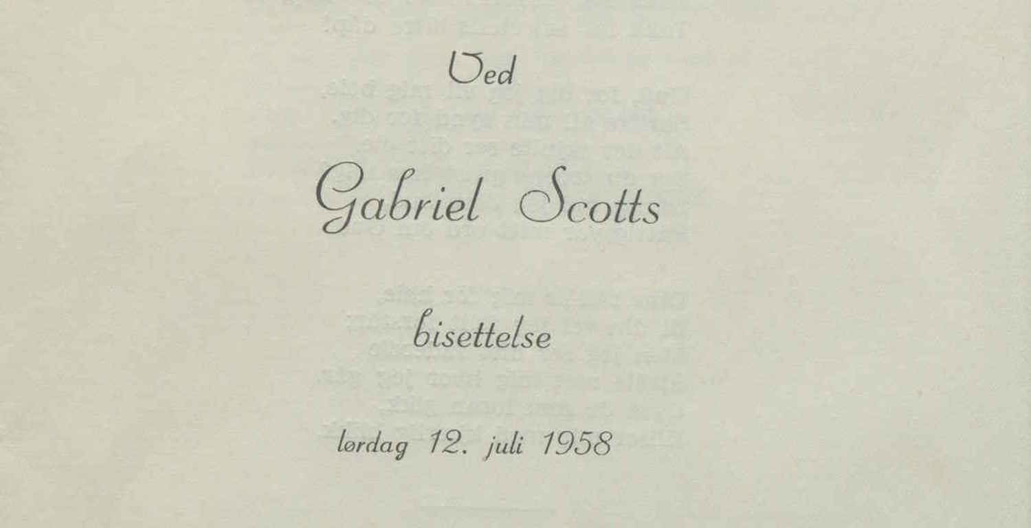Program for begravelse av Gabriel Scott 1958 forside utsnitt