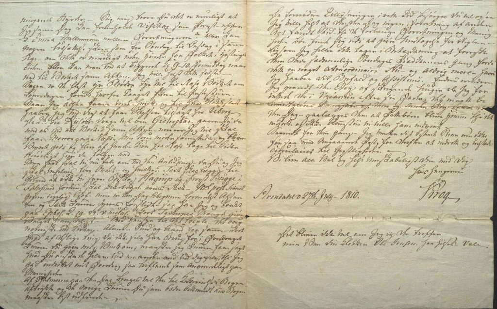 Brev fra Johan Ernst Gunnerus Krog til Søren Georg Abel 27. juli 1810 s. 2 og s. 3