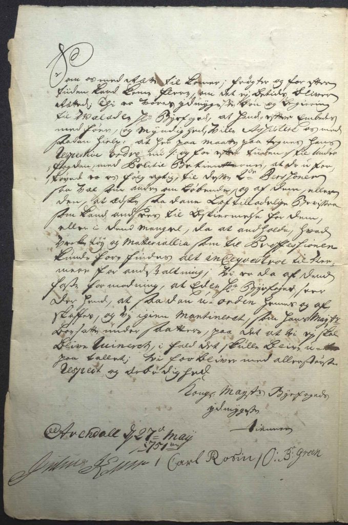 Brev fra parykkmakerne Kuur, Rosin og Green til byfogd Thaulow 27. mai 1751 s. 2