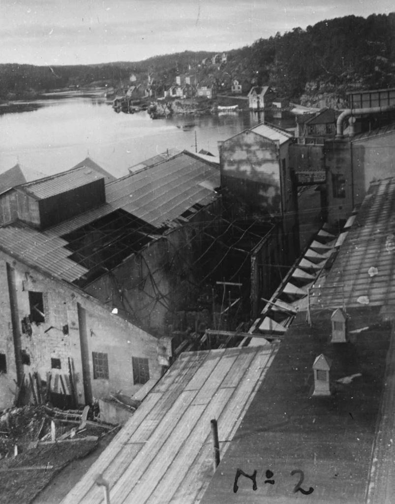 Arendal Smelteverk etter sabotasjeaksjonen 1943 nr. 2. 