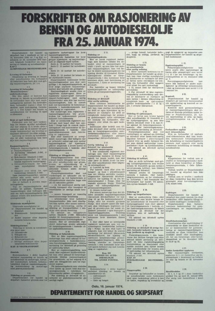 Forskrifter om rasjonering av bensin og autodieselolje fra 25. januar 1974
