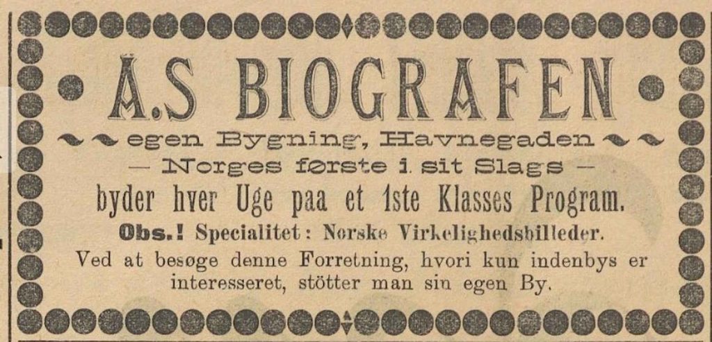 Notis for AS Biografen i Tiden 07.12.1907