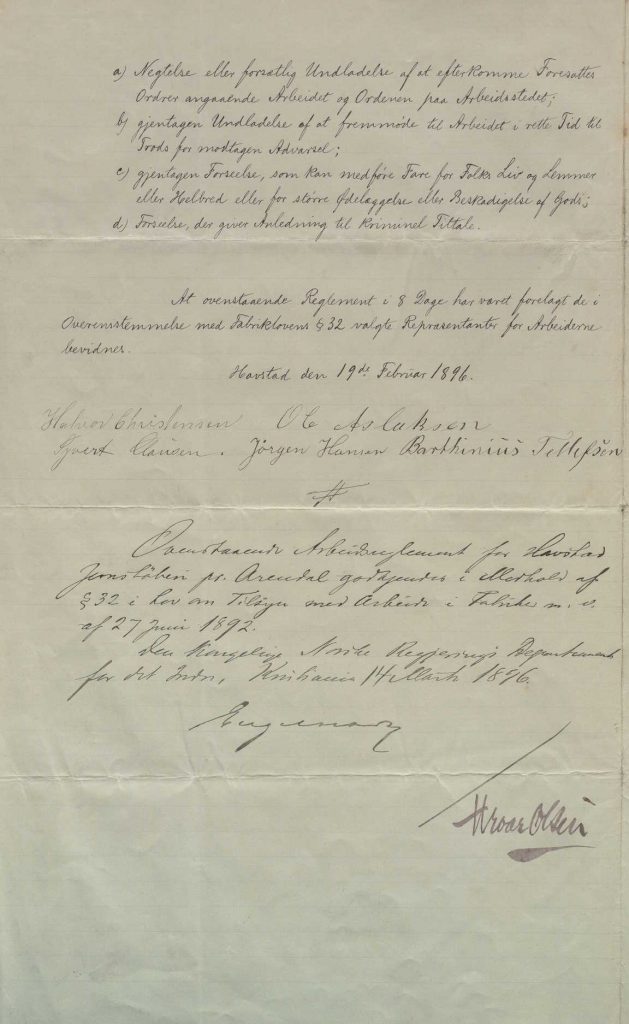 Arbeidsreglement for Havstad Jernstøberi 1896 s. 2