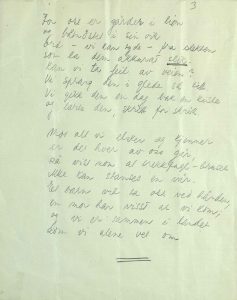 Håndskrevet manuskript "Godt år for Norge" av Nordahl Grieg s. 3
