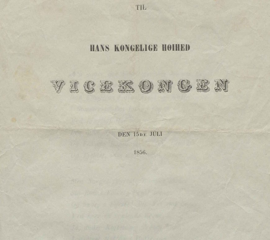 Vers i anledning visekonge Carls besøk til Arendal 15.07.1856 forside
