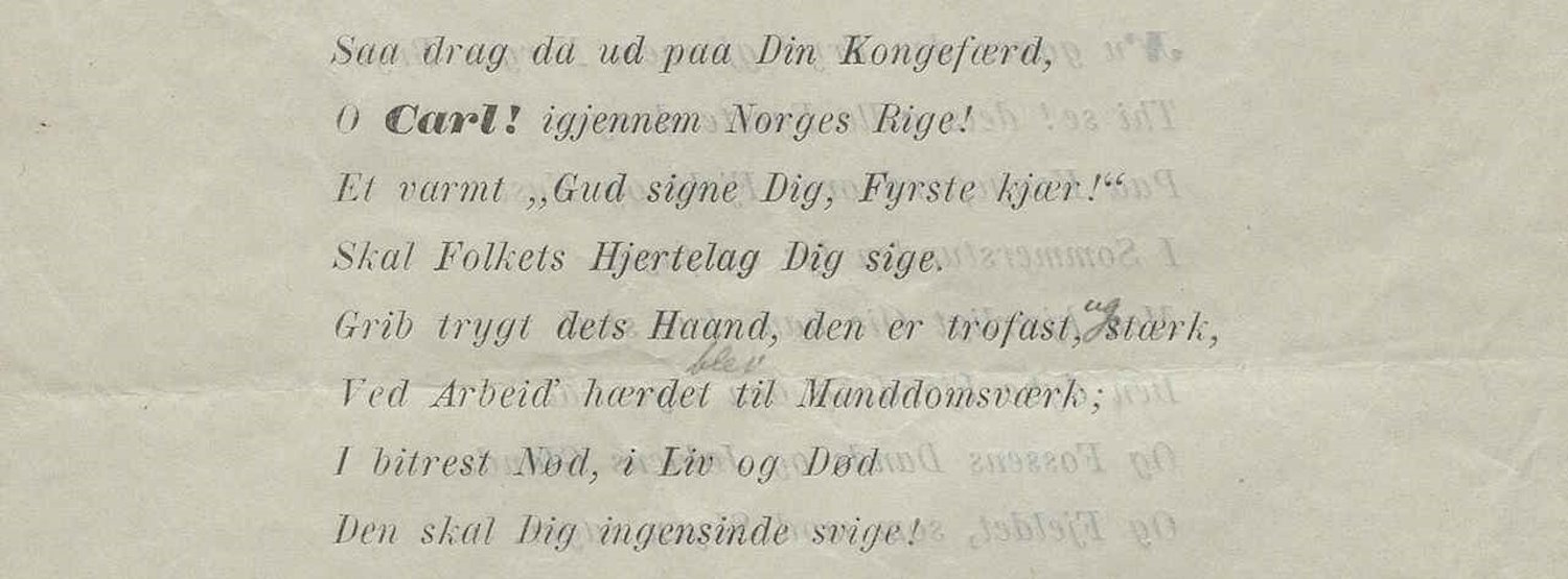 Vers i anledning visekonge Carls besøk til Arendal 15.07.1856 utsnitt