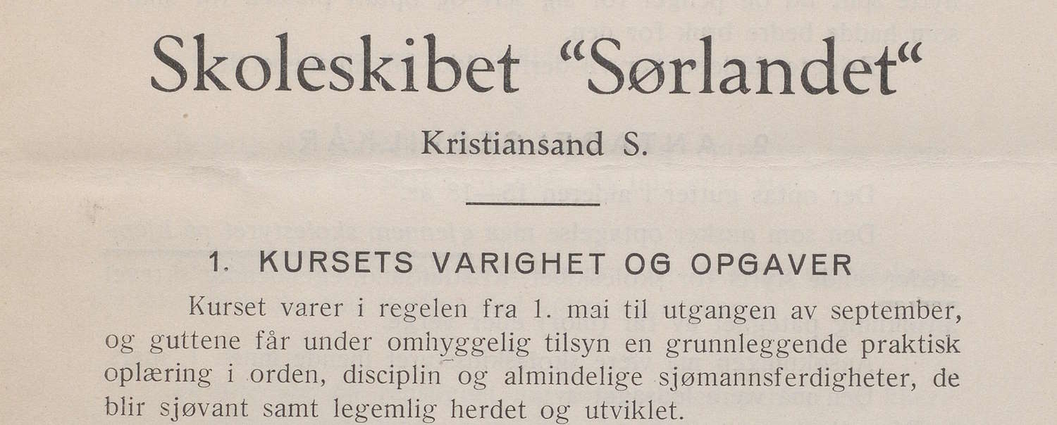 Infobrosjyre fra skoleskipet Sørlandet 1930 utsnitt