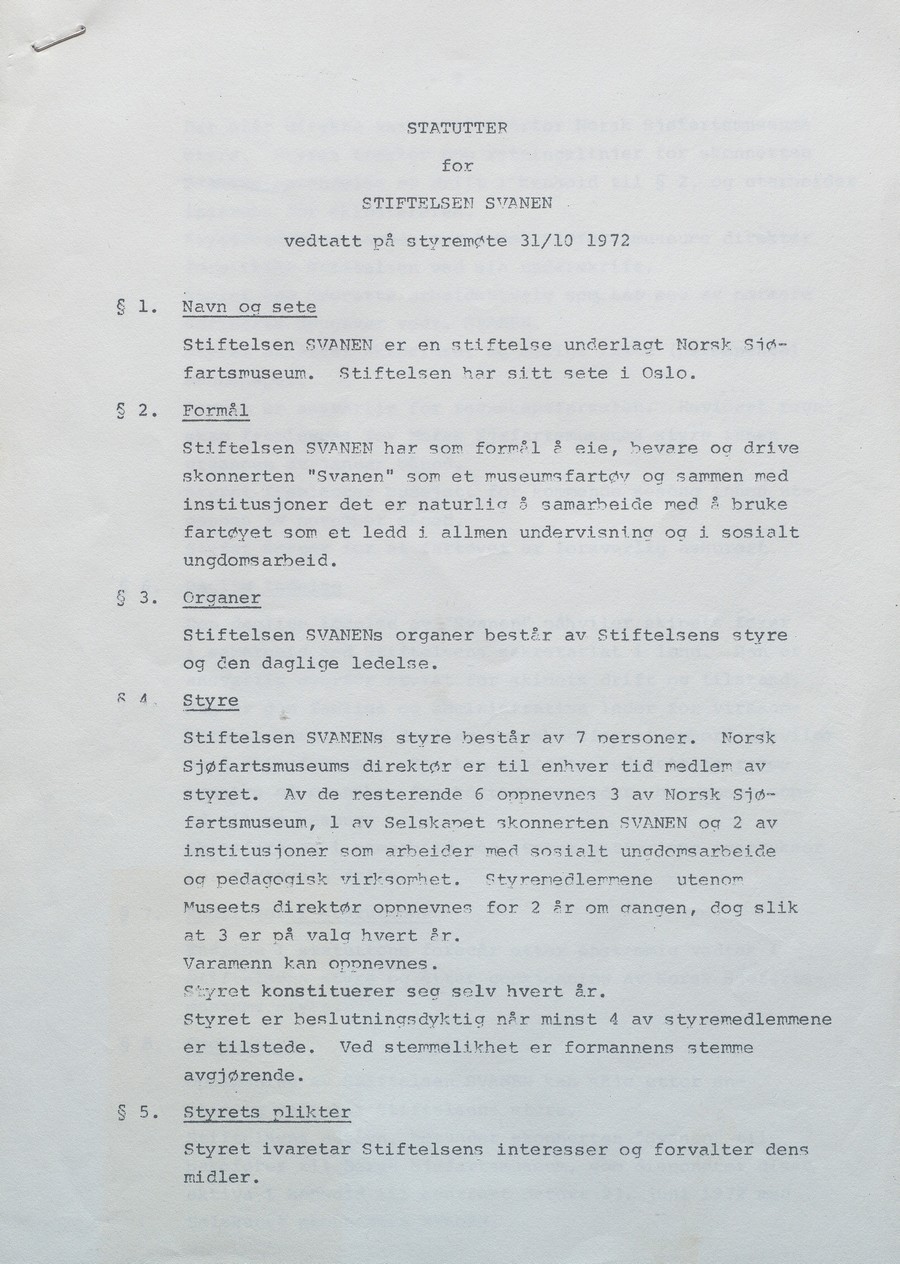 Statutter for Stiftelsen "Svanen" 31.10.1972 s. 1