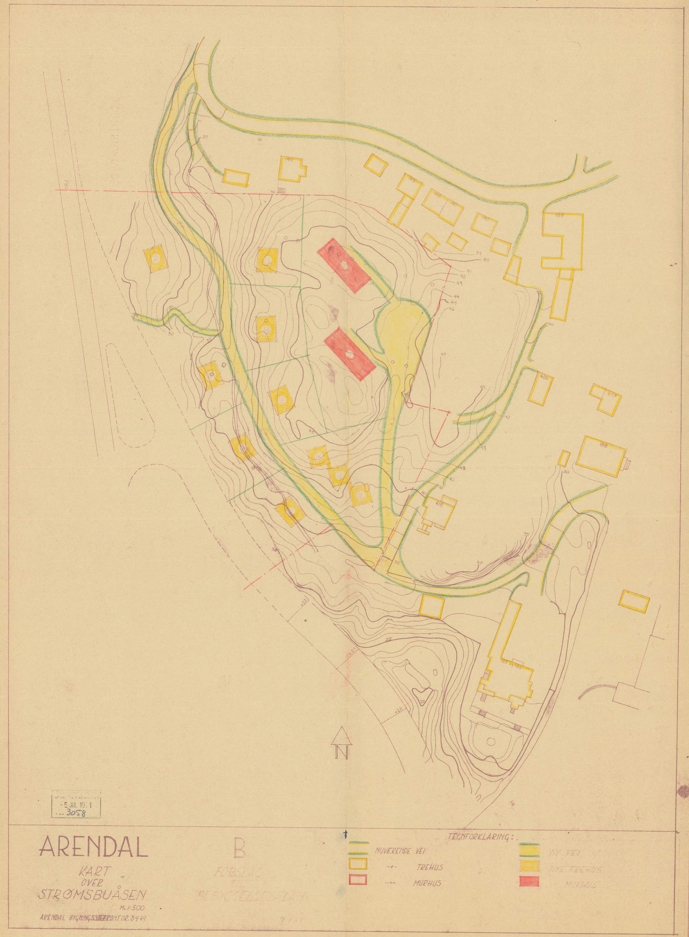Kart over Strømsbuåsen 03.09.1949