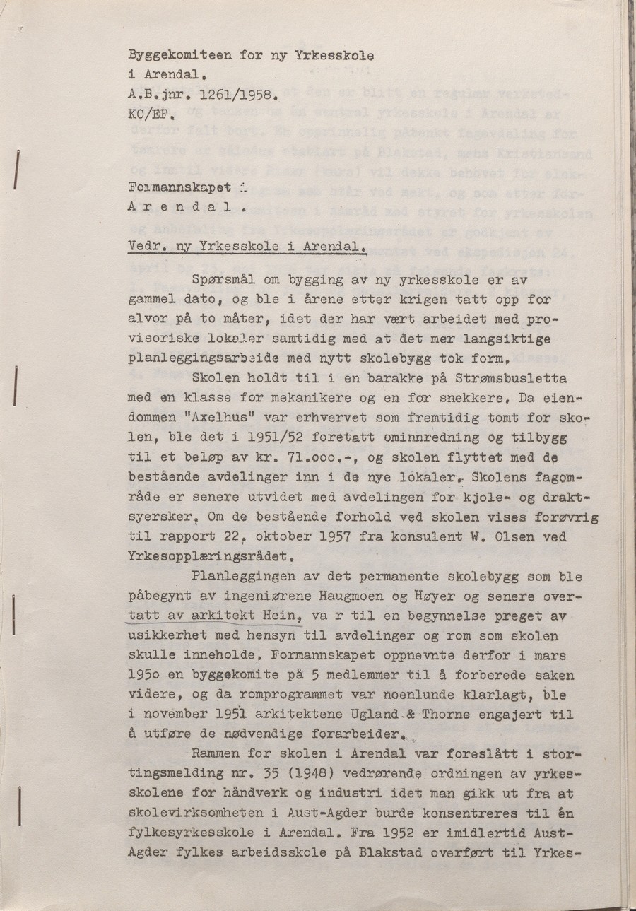 Møtebok til byggekomite for ny yrkesskole i Arendal_2
