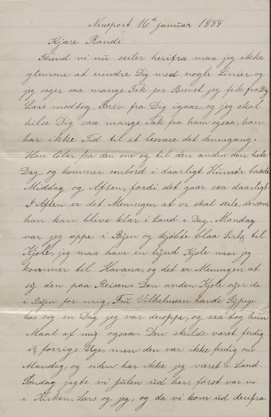 Brev fra Emma Skjulestad til Randi Skjulestad New Port 16.01.1884 s. 1