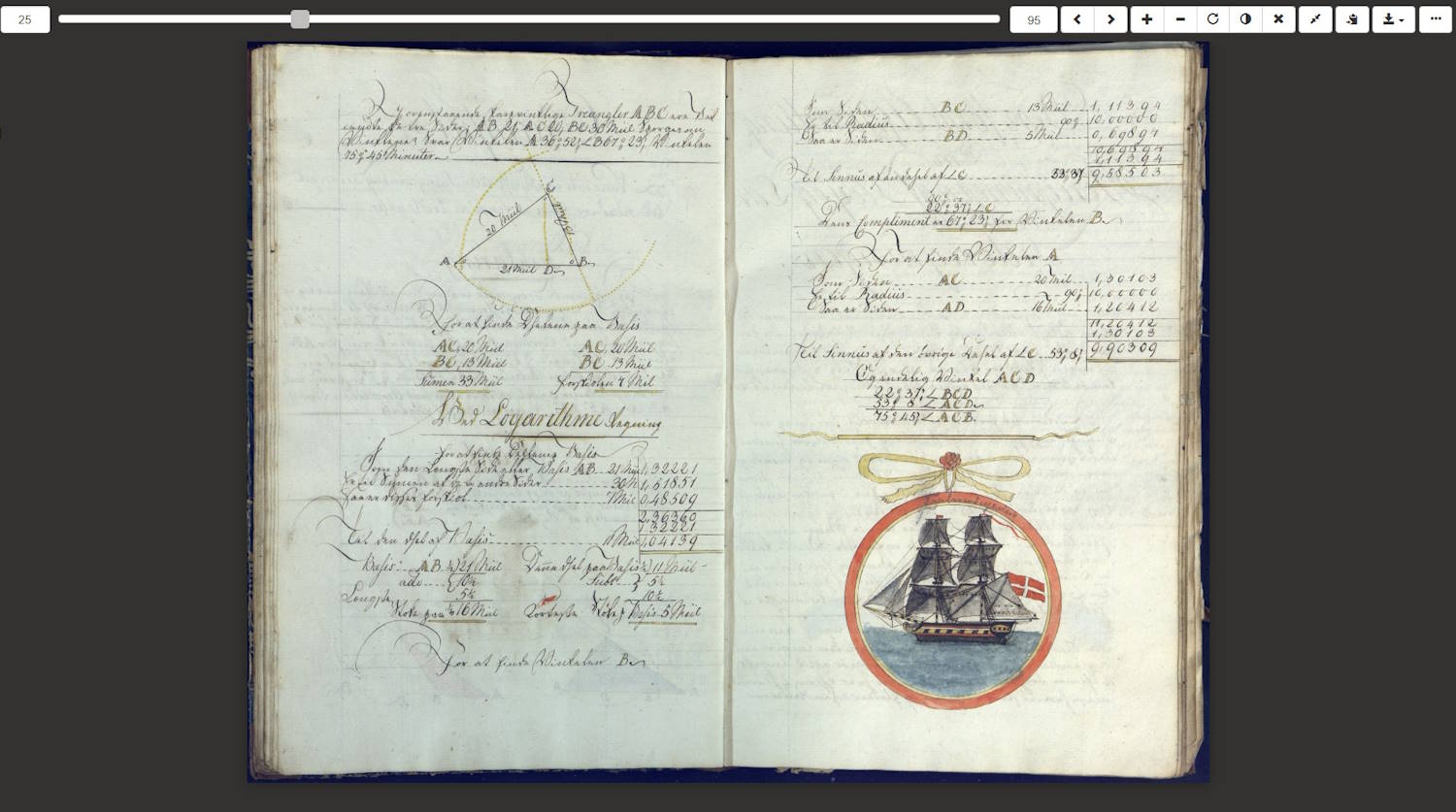 Håndskrevet navigasjonsbok på Digitalarkivet