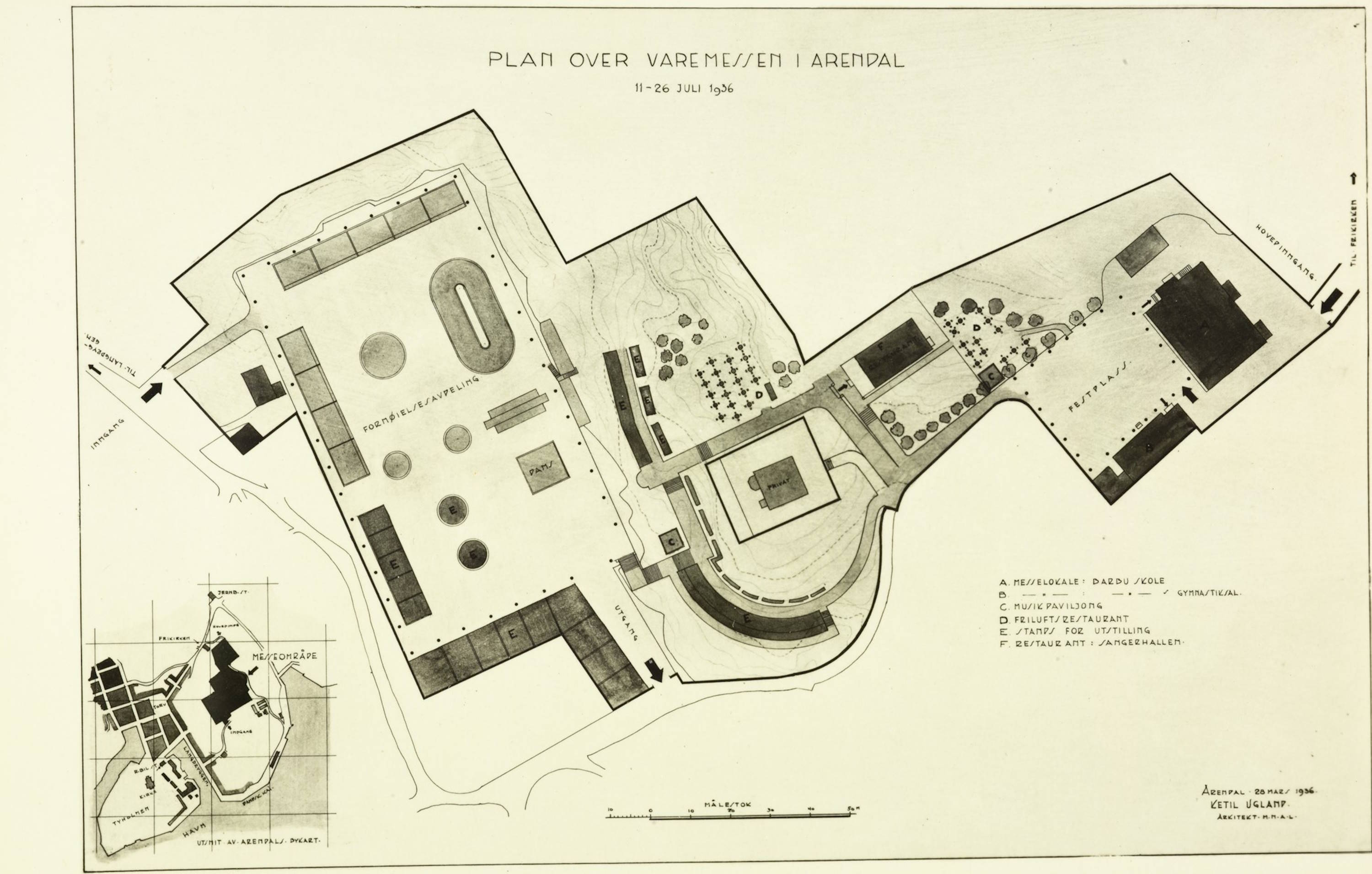 Plan over varemessen i Arendal 1936 av Ketil Ugland
