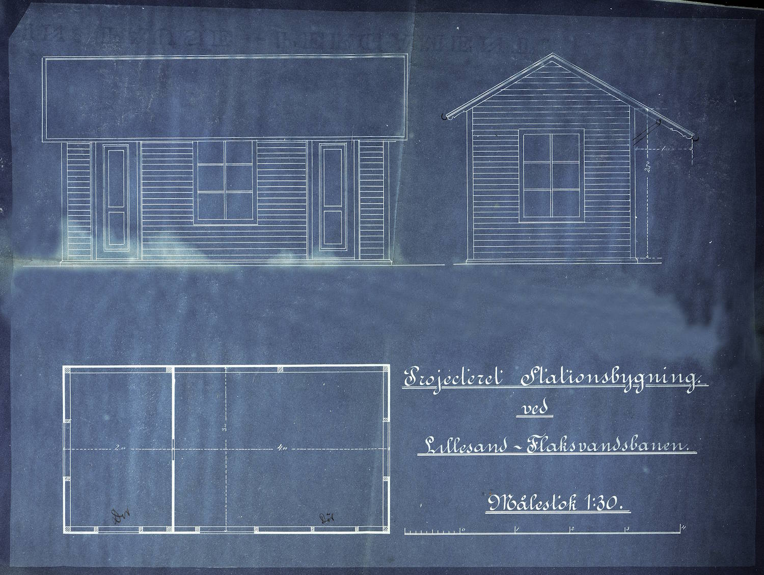 Skisse av prosjektert stasjonsbygning til Lillesand Flaksvandbanen